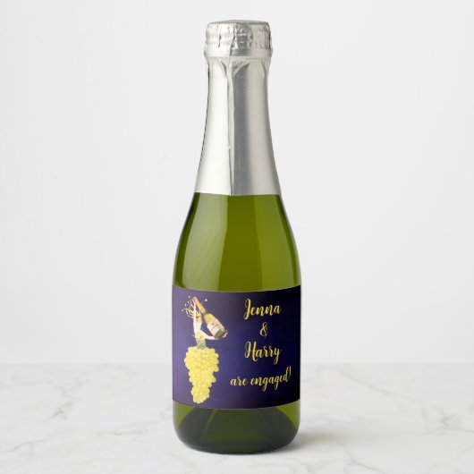 Champagne Druiven Verlovingsaankondiging Sparkling Wijnetiket (Voorkant)