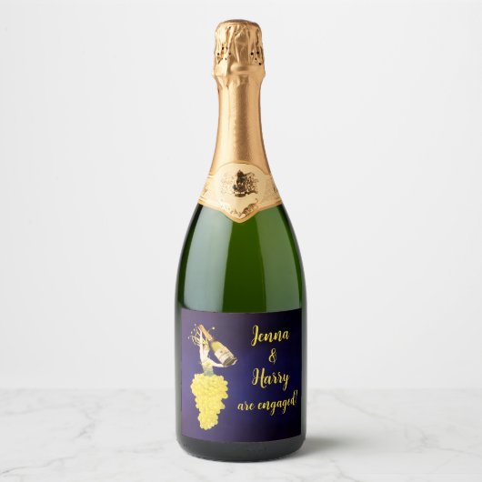 Champagne Druiven Verlovingsaankondiging Sparkling Wijnetiket (Voorkant)