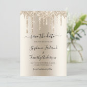 Champagne druppelende glitter QR-code bruiloft Save The Date (Staand voorkant)