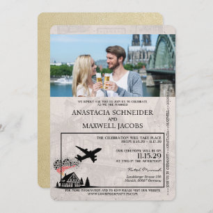 Champagne Duitsland Paspoort Huwelijksuitnodiging Kaart