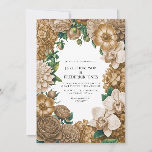 Champagne Dust, Golden Wheat & Mocha Linen Wedding Kaart (Voorkant)