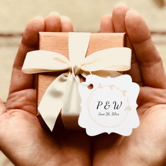 Champagne Eenvoudige Hart Krans Monogram Huwelijk Bedankjes Labels