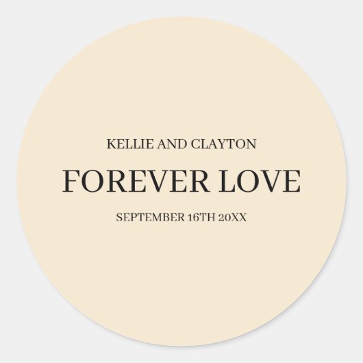 Champagne Eenvoudige Trouw Klassieke Ronde Sticker (Voorkant)