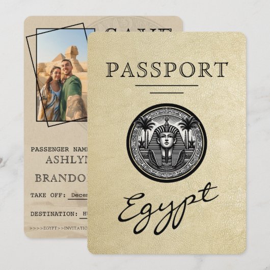 Champagne Egypt Passport Wedding Save the Date (Voorkant / Achterkant)