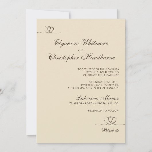 Champagne Elegant Chic Calligraphy Wedding Kaart (Voorkant)