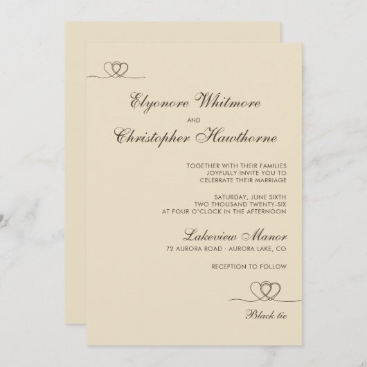 Champagne Elegant Chic Calligraphy Wedding Kaart (Voorkant / Achterkant)