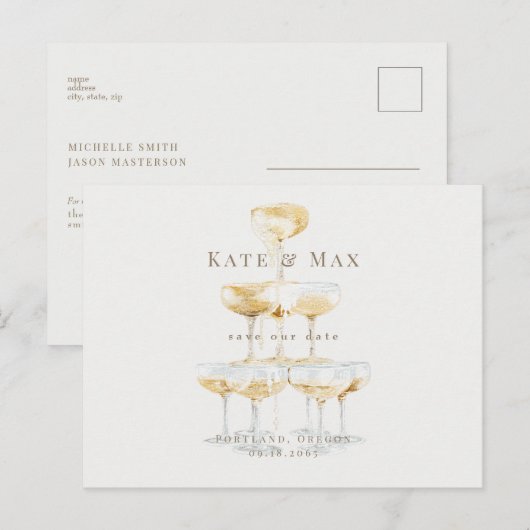 Champagne Elegant Cream Bruiloft Save the Date Briefkaart (Voorkant / Achterkant)