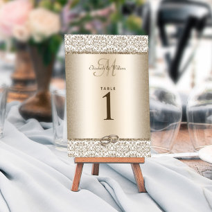 Champagne Elegant Metallic Glitter Damask Wedding Kaart
