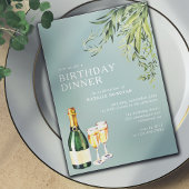 Champagne | Elegant Poeder Blauw Verjaardagsdiner Kaart