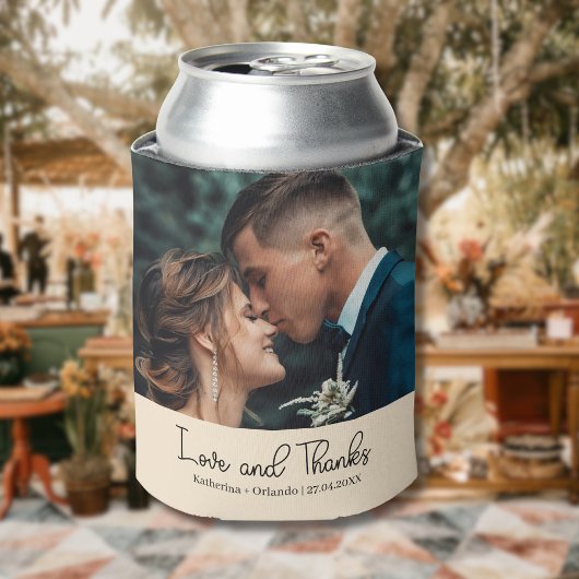 Champagne Elegant Wedding Love and Thanks Photo Blikjeskoeler