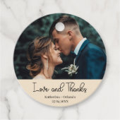 Champagne Elegant Wedding Love & Thanks Photo Bedankjes Labels (Voorkant)