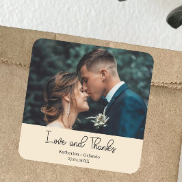 Champagne Elegante Trouwliefde & Dank Foto Vierkante Sticker