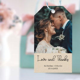 Champagne Elegante Trouwliefde en Dank Foto Cadeaulabel