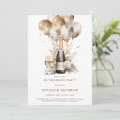 Champagne en ballonnen Pensioenfeest Kaart (Staand voorkant)