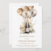 Champagne en ballonnen Pensioenfeest Kaart (Voorkant / Achterkant)