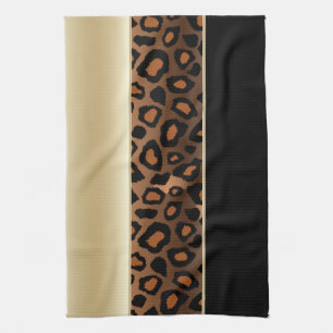 Champagne en Black Leopard Animal Print Theedoek