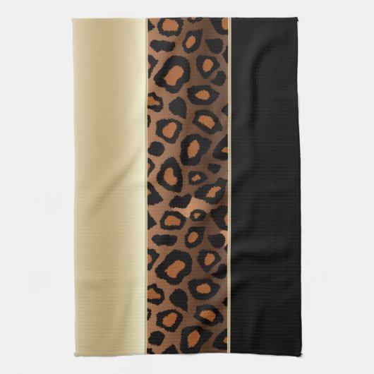 Champagne en Black Leopard Animal Print Theedoek (Verticaal)