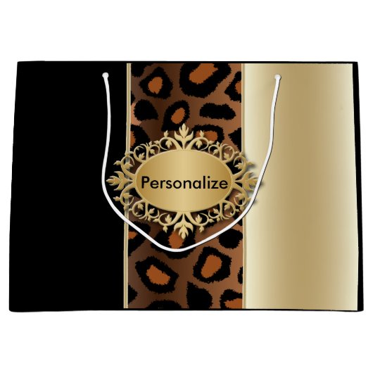 Champagne en Black Leopard Pattern Large Cadeautasje (Voorkant)