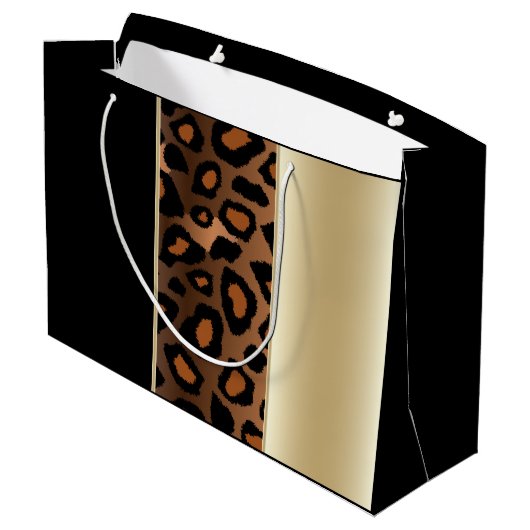 Champagne en Black Leopard Pattern Large Cadeautasje (Achterkant Gekanteld)