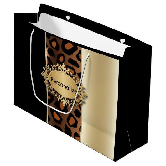 Champagne en Black Leopard Pattern Large Cadeautasje (Voorkant Gekanteld)
