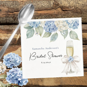 Champagne en blauwe hortensia bruidsdouche servet