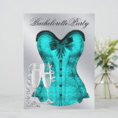 Champagne en Blauwgroen Blue Corset Bachelorette P Kaart (Staand voorkant)