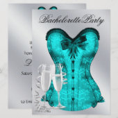 Champagne en Blauwgroen Blue Corset Bachelorette P Kaart (Voorkant / Achterkant)