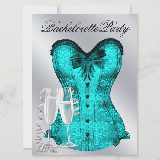 Champagne en Blauwgroen Blue Corset Bachelorette P Kaart (Voorkant)