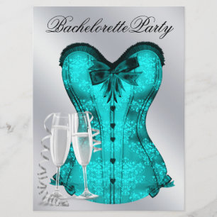 Champagne en Blauwgroen Blue Corset Bachelorette P Kaart