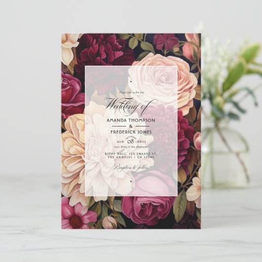 Champagne en Bourgondië Floral bruiloft Kaart (Staand voorkant)