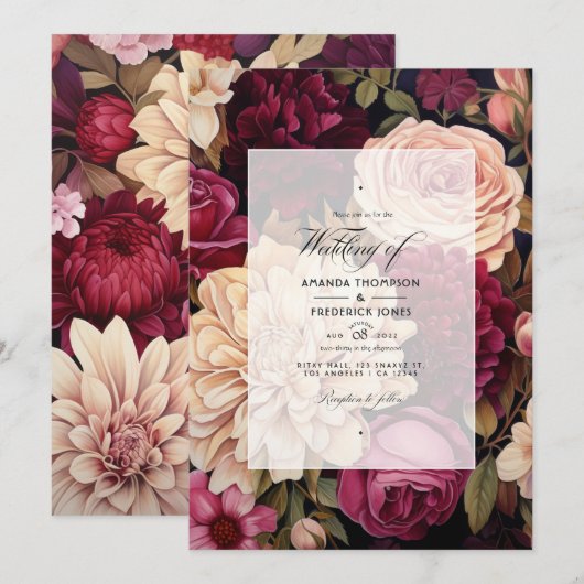 Champagne en Bourgondië Floral bruiloft Kaart (Voorkant / Achterkant)