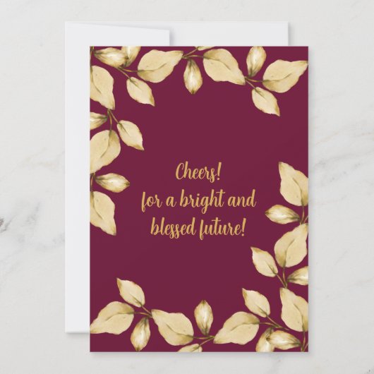 Champagne en Bourgondische Rozen Gouden bladeren V Kaart (Achterkant)