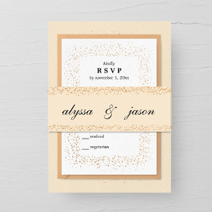 Champagne en Brons Confetti Bursts Bruiloft Uitnodigingen Wikkel