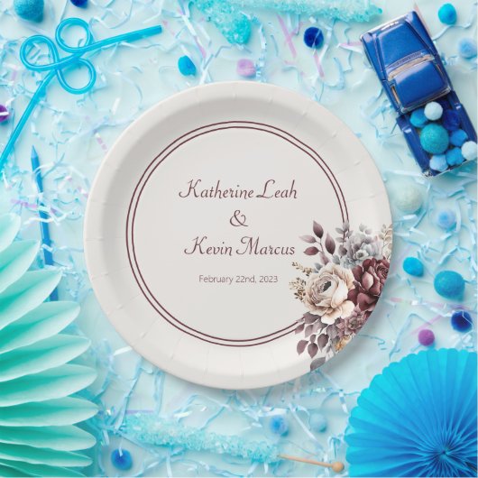 Champagne en Burgandy Bloemen Bruiloft Papieren Bordje (Feest)