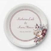 Champagne en Burgandy Bloemen Bruiloft Papieren Bordje (Voorkant)