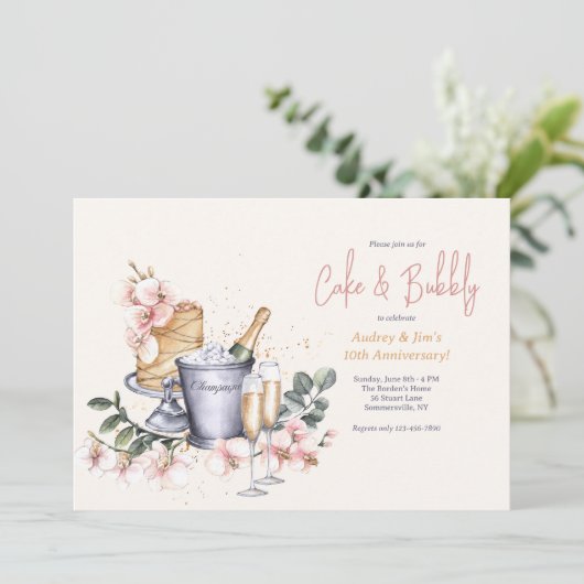 Champagne en cake kaart (Staand voorkant)