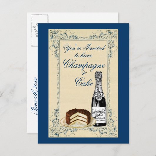 Champagne- en Cake-partij Uitnodiging Briefkaart (Voorkant / Achterkant)