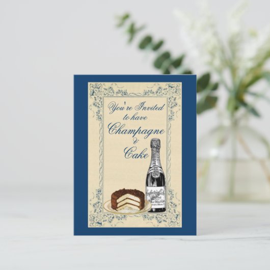 Champagne- en Cake-partij Uitnodiging Briefkaart (Staand voorkant)