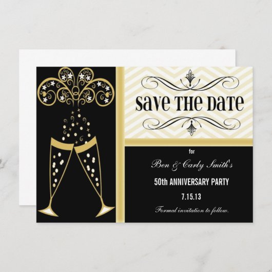 Champagne en Chevron Save the Date Invitation (Voorkant / Achterkant)