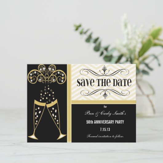 Champagne en Chevron Save the Date Invitation (Staand voorkant)