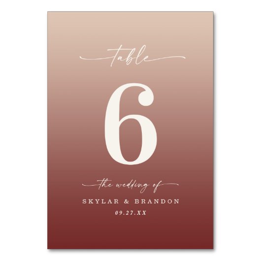 Champagne en Cinnamon Red Ombre Monogrammed Weddin Kaart (Achterkant)