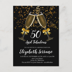 Champagne en Confetti Black Gold 50e verjaardag Briefkaart