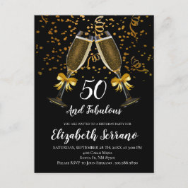 Champagne en Confetti Black Gold 50e verjaardag Briefkaart