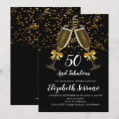 Champagne en Confetti Black Gold 50e verjaardag Kaart (Voorkant / Achterkant)