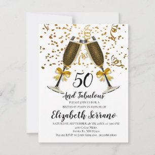 Champagne en Confetti Gold 50e verjaardag Briefkaart
