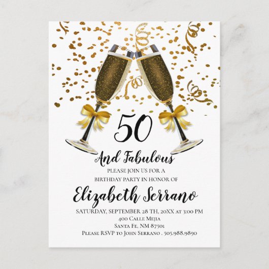 Champagne en Confetti Gold 50e verjaardag Briefkaart (Voorkant)