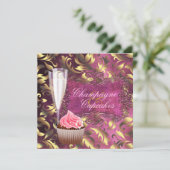 Champagne en Cupcakes Bruidsdouche Kaart (Staand voorkant)