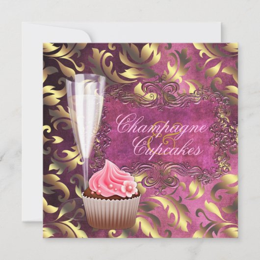 Champagne en Cupcakes Bruidsdouche Kaart (Voorkant)
