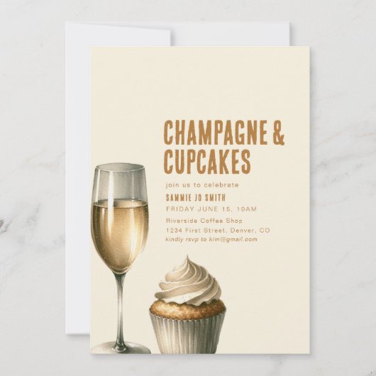 Champagne en Cupcakes Brunch Uitnodigen Kaart (Voorkant)