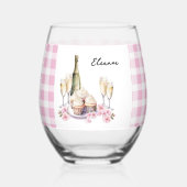 Champagne en Cupcakes Pink Gingham Wijnglas Zonder Voet (Voorkant)